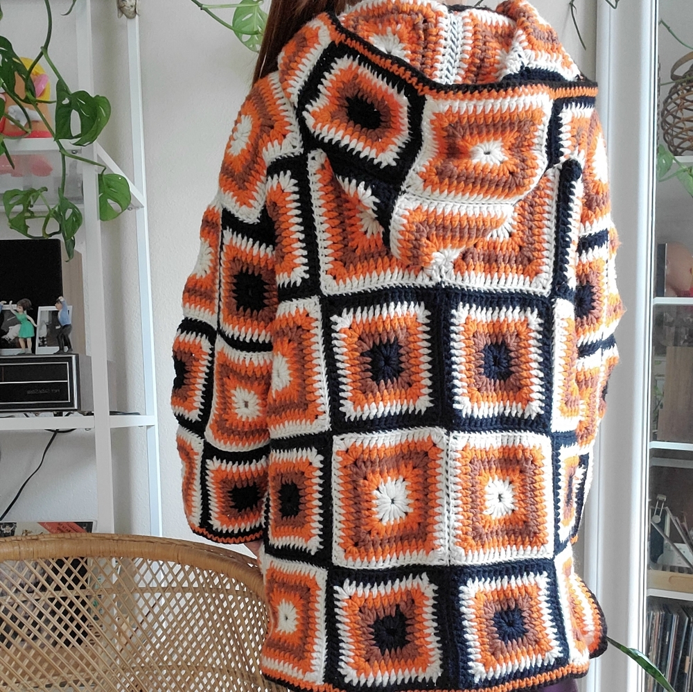 Vintage Handmade Granny Square Crochet  Sweater - Picture 14 of 15